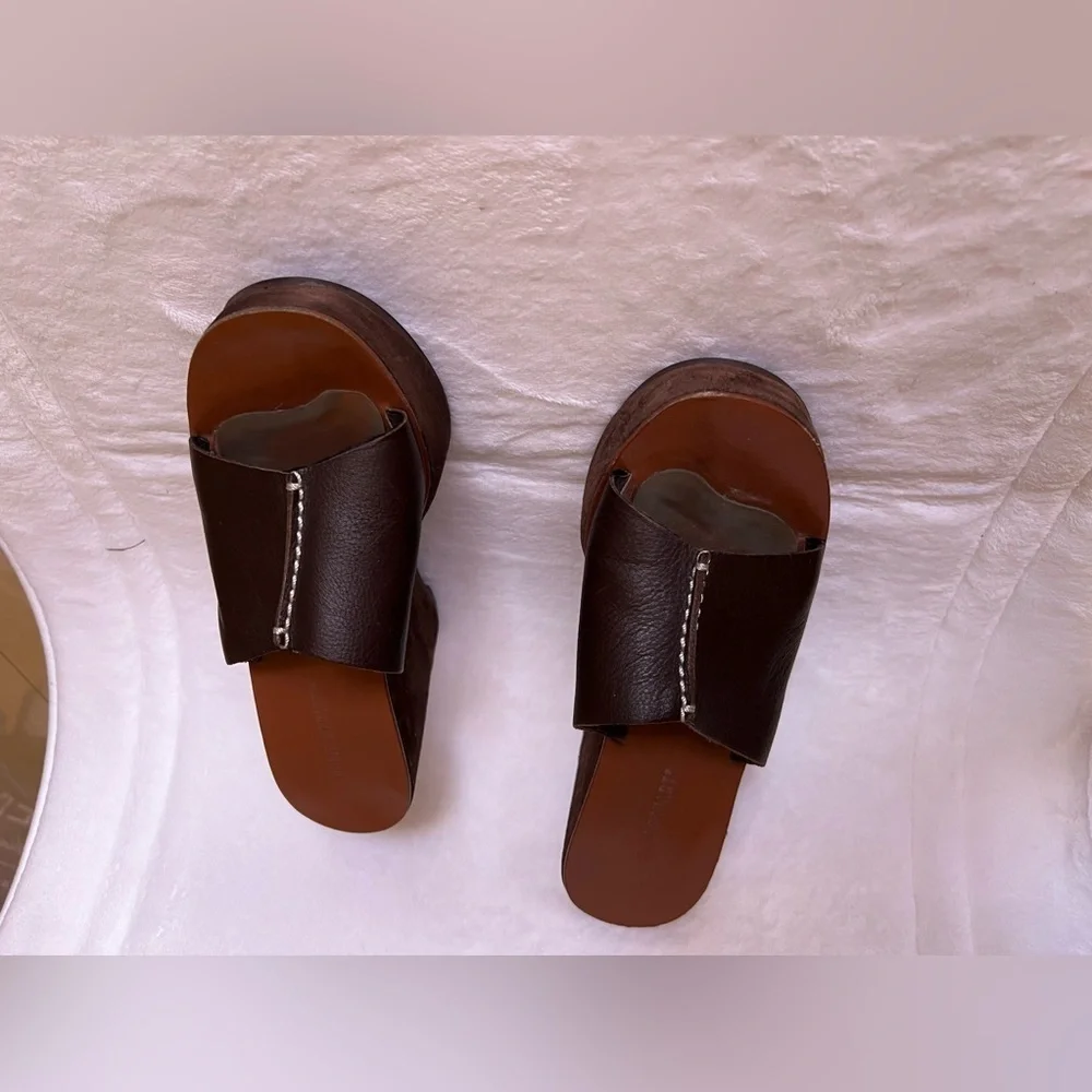 Colin Stuart Suede Mule Platform Sandals Slides Lightweight Size 8 Brown leather